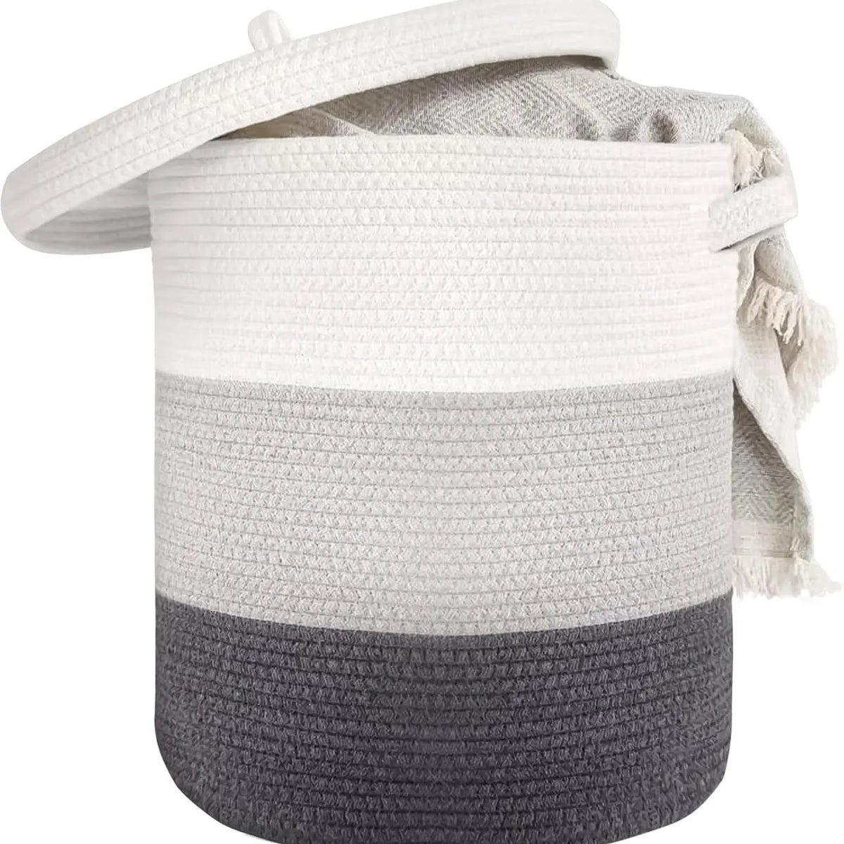 Extra large cotton string laundry basket with lid in brown, grey or zebra colour options