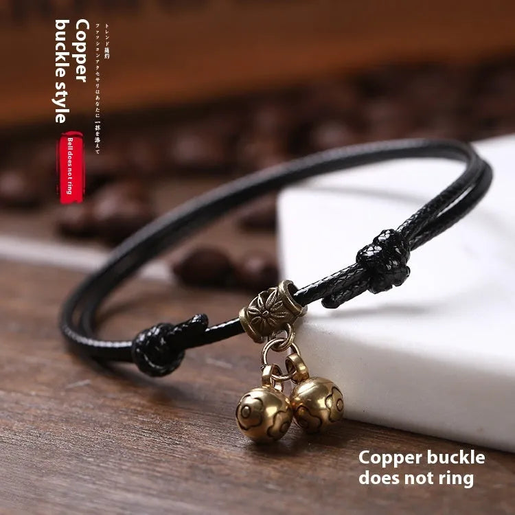 Nylon rope dog halter collar with a brass bell, shown in black, red, and coffee colour options.