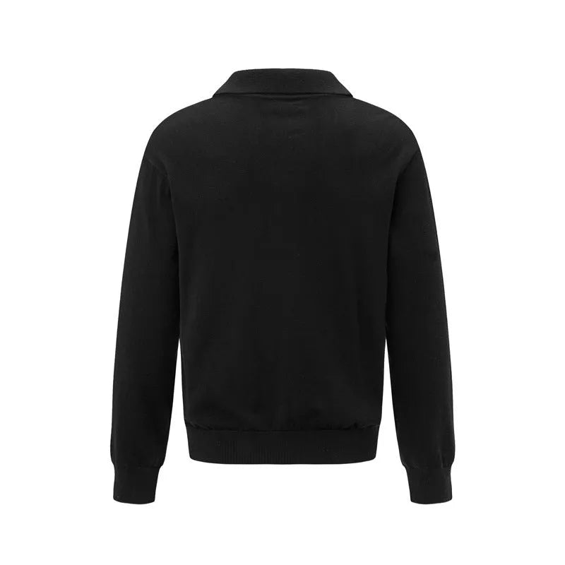 Man's loose-fit pullover sweater in acrylic blend available in beige, black, and dark grey.