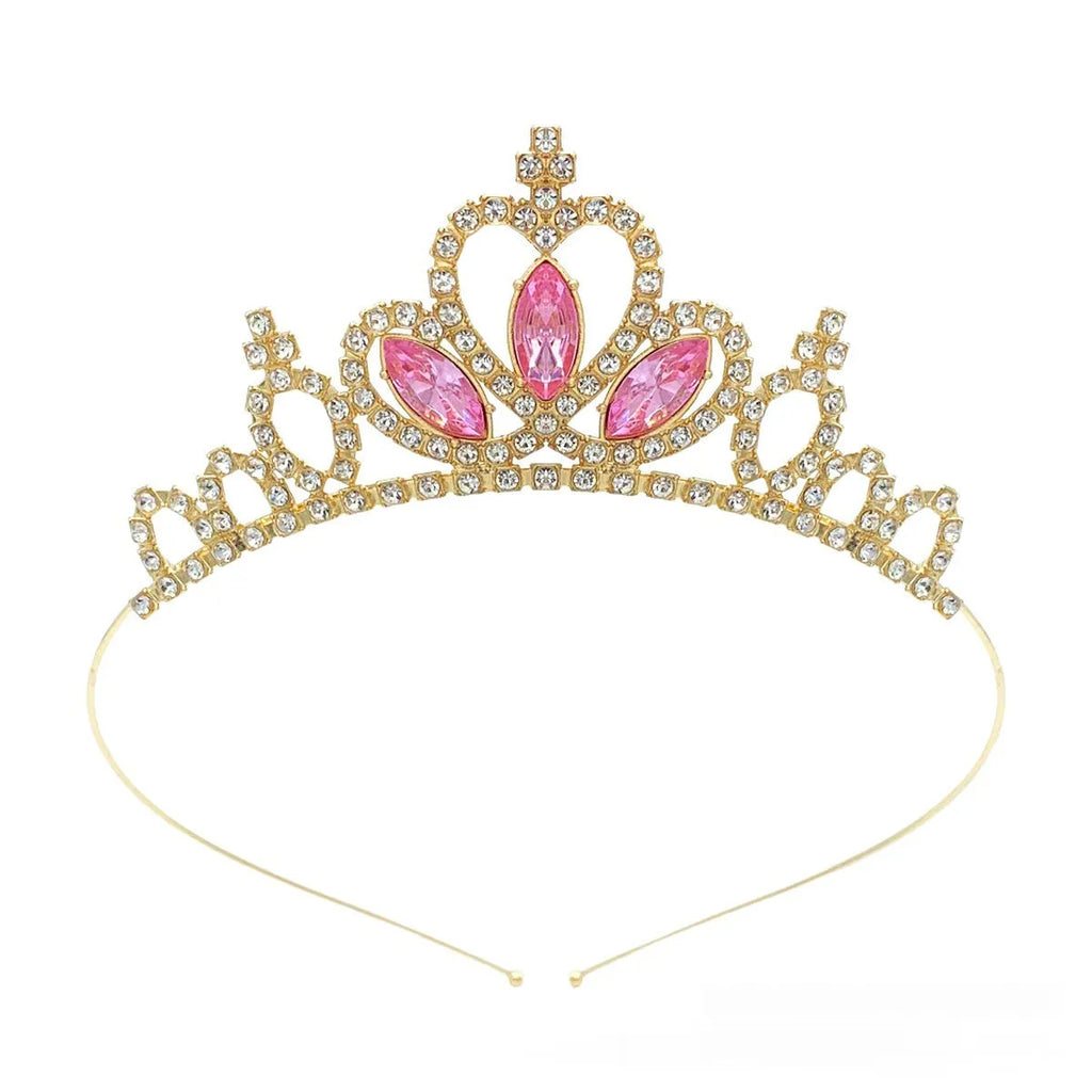 Gold and silver alloy princess crown for girls with coloured gemstone decorations.