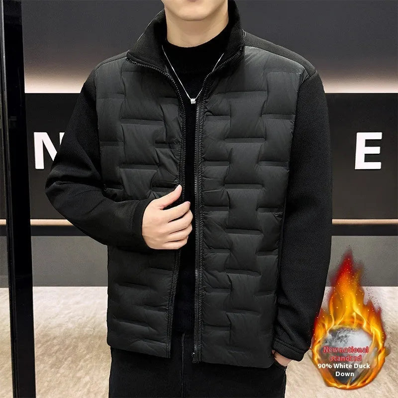 Black lightweight down jacket, loose fit cardigan style, sizes XS-4XL