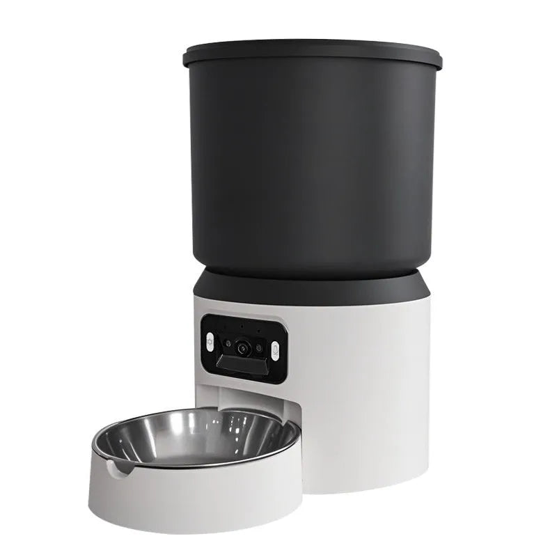 4L smart pet feeder with Wi-Fi connectivity and camera monitoring for cats and dogs