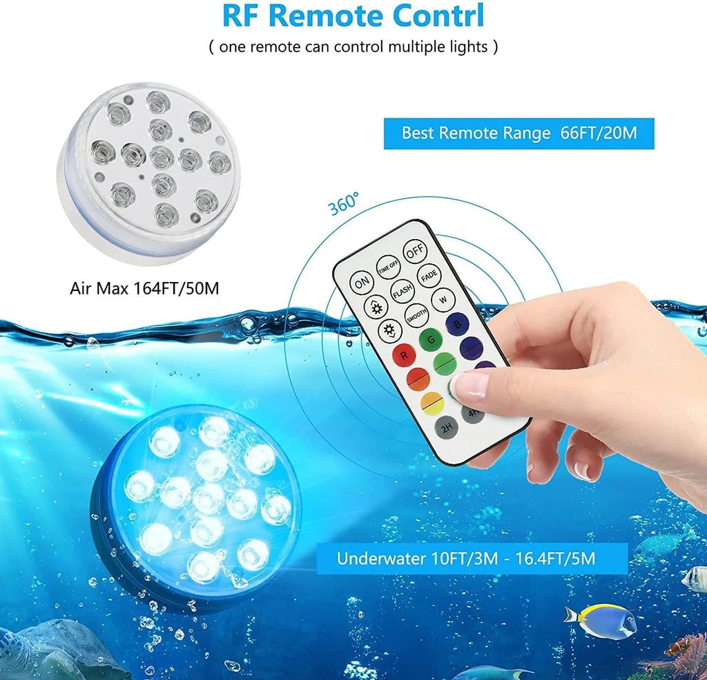 Colour changing remote control diving light with IP68 waterproof rating and ABS case for garden and underwater decoration