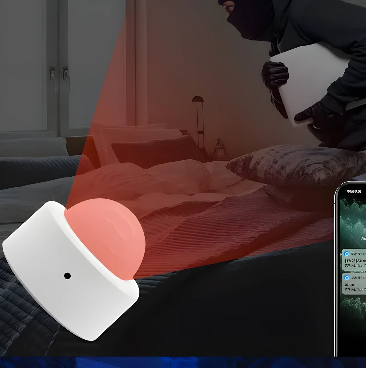 White wireless infrared body sensor with ZigBee 3.0 for smart home motion detection
