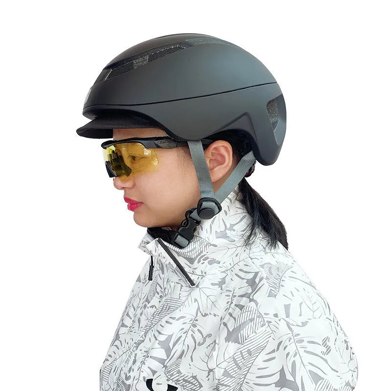 Matte black ski riding electric car cap with PC integrated moulding visor, XL 62-65cm