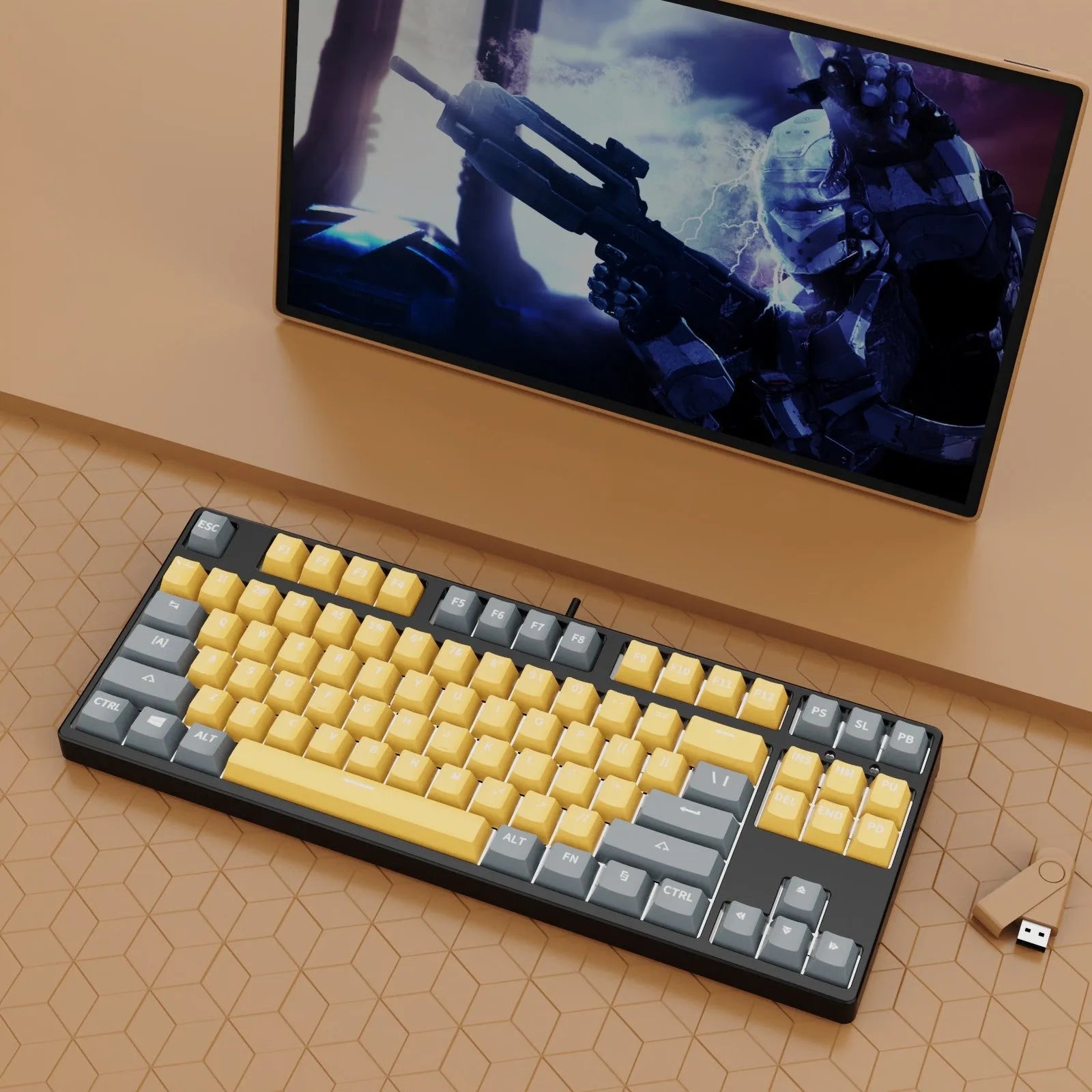 87-key mechanical gaming keyboard with dual-colour backlighting and hot-swappable switches