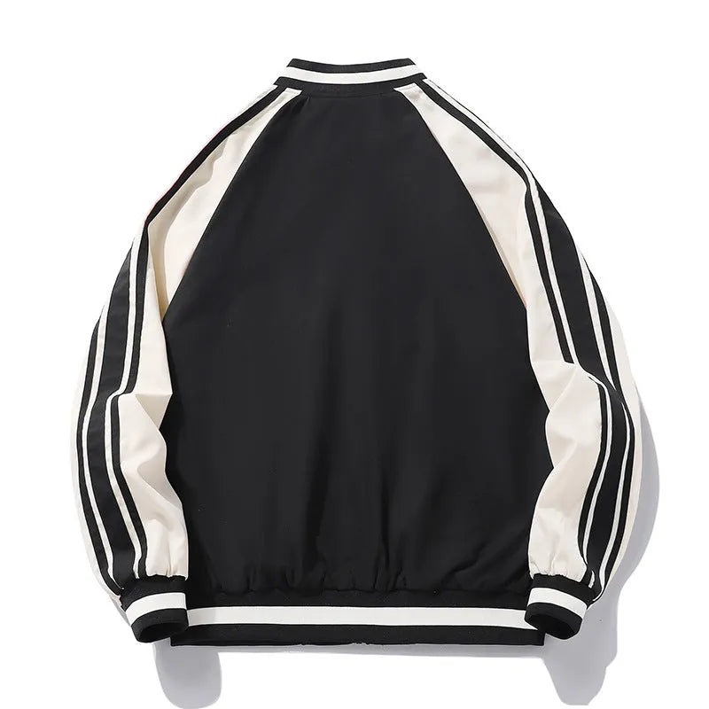 Men's striped baseball collar jacket in black, green or blue, sizes M to 5XL, polyester casual autumn winter outerwear