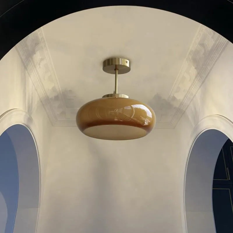 Bauhaus retro three-headed egg tart pendant light with glass shades in milk white