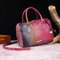 Fashion crossbody travel retro women's bag in PU with crocodile pattern, walnut brown colour, on a white background