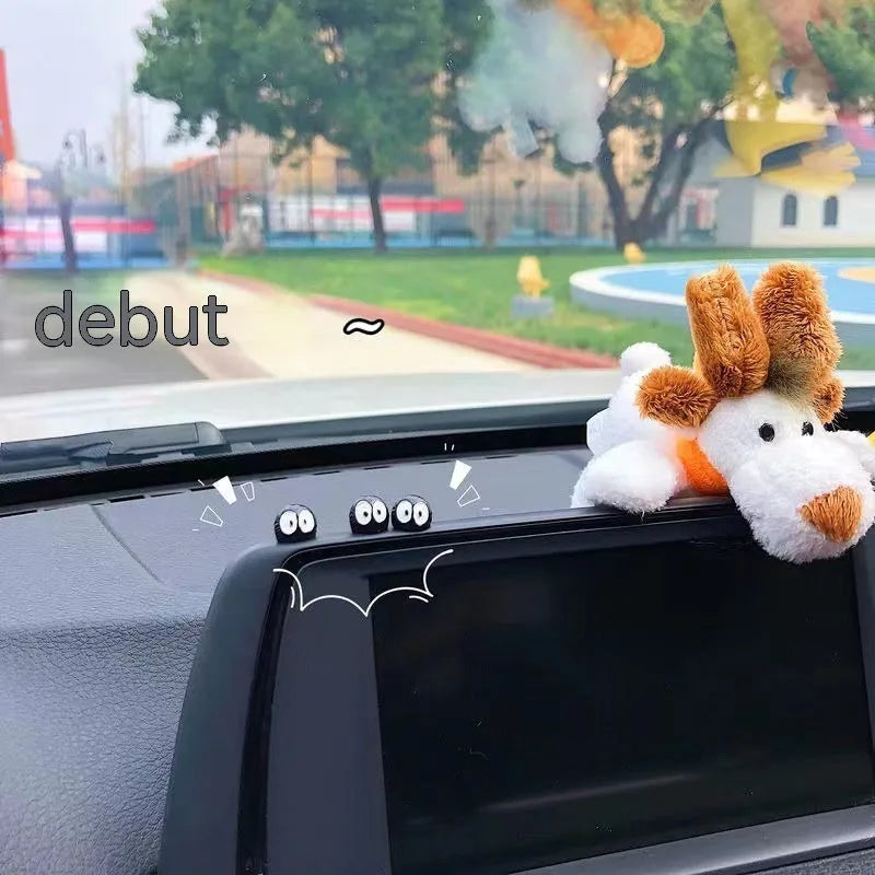 Small black resin coal briquette car decoration with cartoon styling