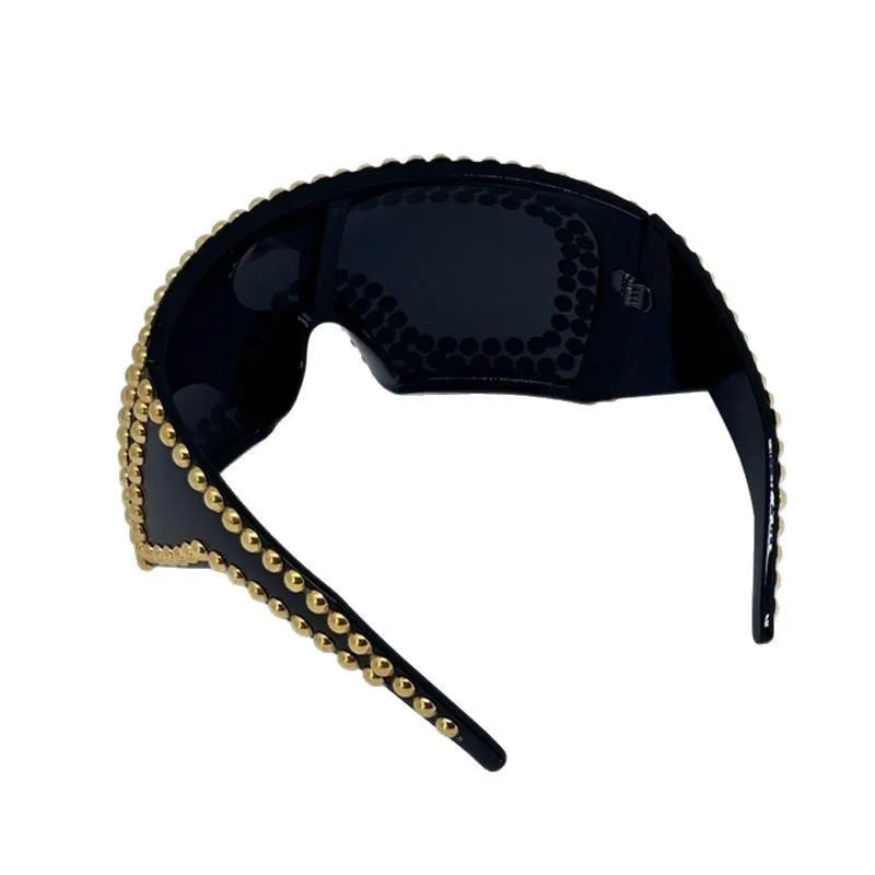Men's oversized square punk sunglasses with rivet details in silver and gold PC frame