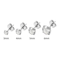 Titanium steel geometric zircon stud earrings in steel colour and gold finish with round zircon stones ranging from 2mm to 8mm