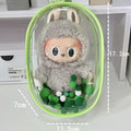 Clear PVC cube-style storage bag for cotton dolls, postcards, and collectibles in 13cm, 17cm, and 23cm sizes.