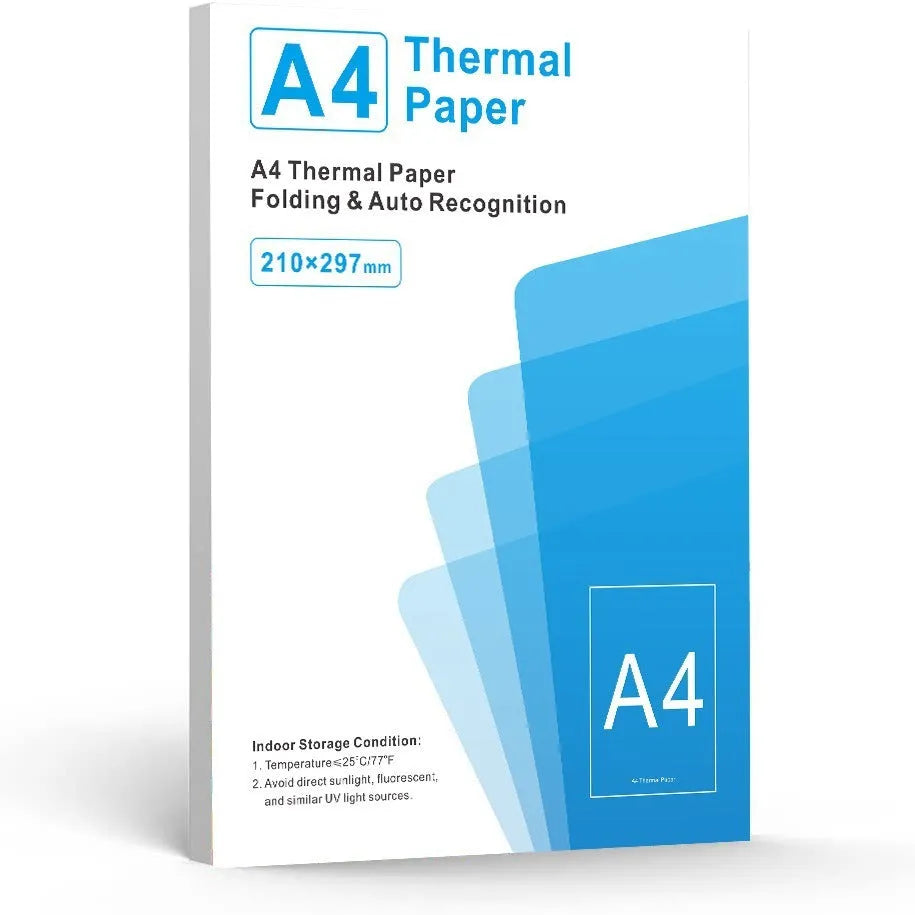 White A4 thermal paper for portable printers in packaging options of 100 or 200 sheets