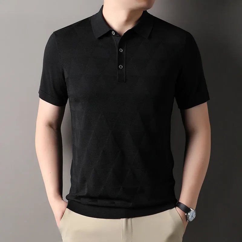 Men's thin ice silk lyocell short sleeve T-shirt in regular fit showing green colour option