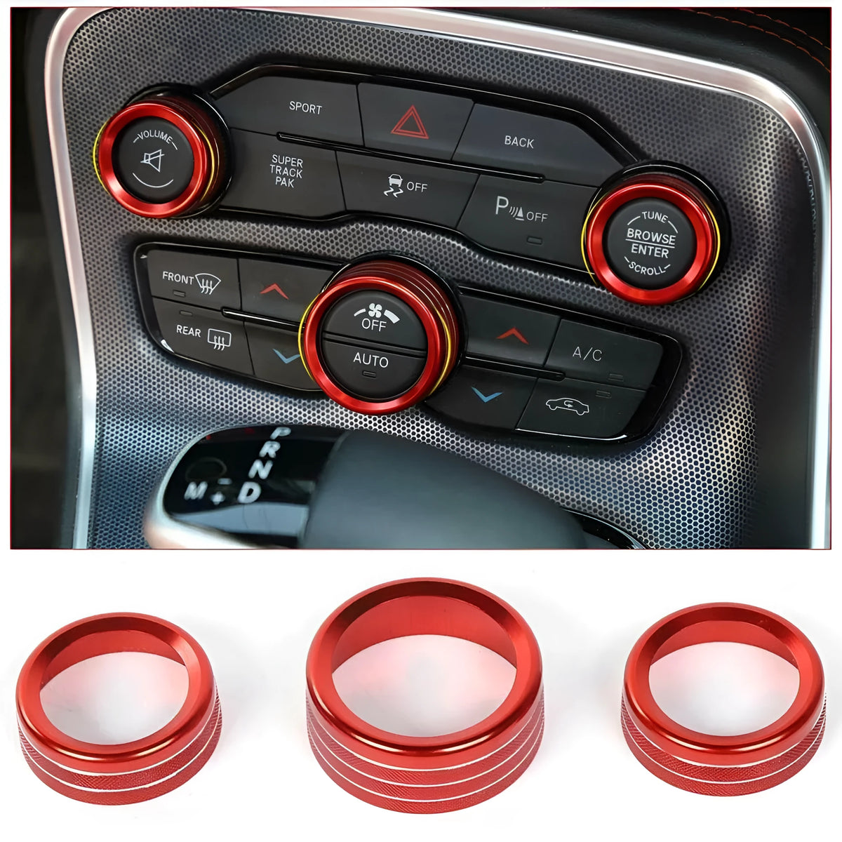 Aluminium alloy decorative knob ring in various colours for Dodge Grand Cherokee 2015-2022 interior modification