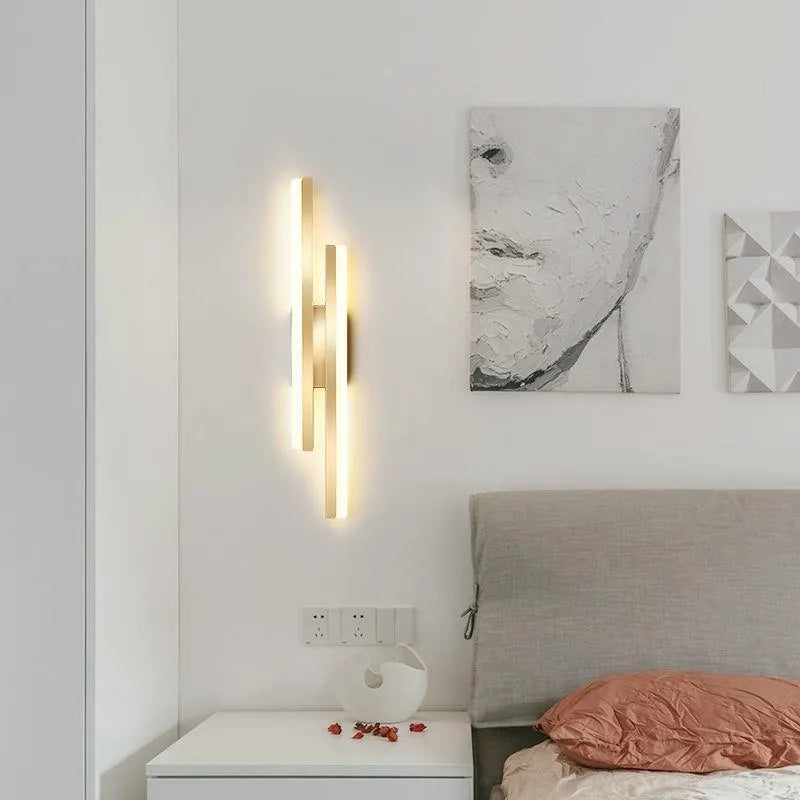 Scandinavian minimalist LED wall light with acrylic shade in black or gold finish, 50cm length