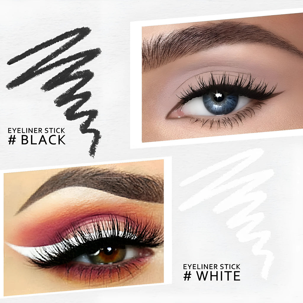 12 white and black waterproof eyeliner pencils with sharpener in retractable multi-purpose makeup set