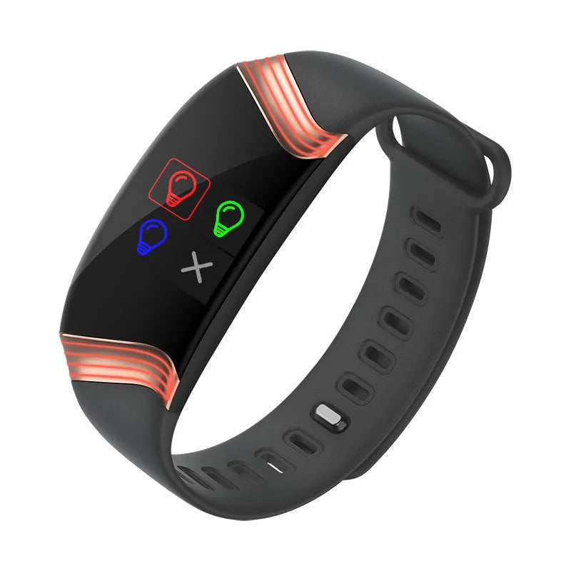 Smart sports bracelet with heart rate monitor and colourful atmosphere light in black gold colour