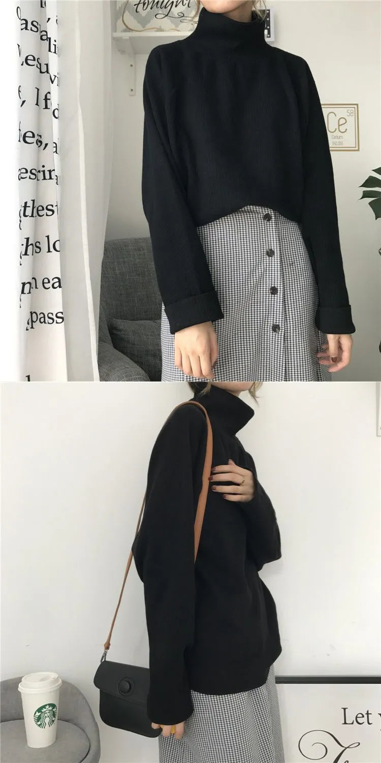 Women's loose fit long sleeve top with half-high collar in solid apricot colour