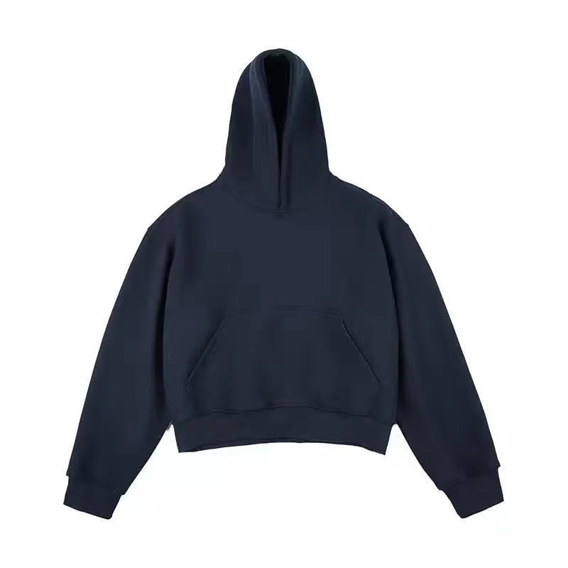 Short black Chinese cotton composite silver fox velvet hooded sweater for teenagers on a hanger.