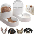 White automatic cat feeder and water dispenser set with wave-shaped design, two 2L bowls.