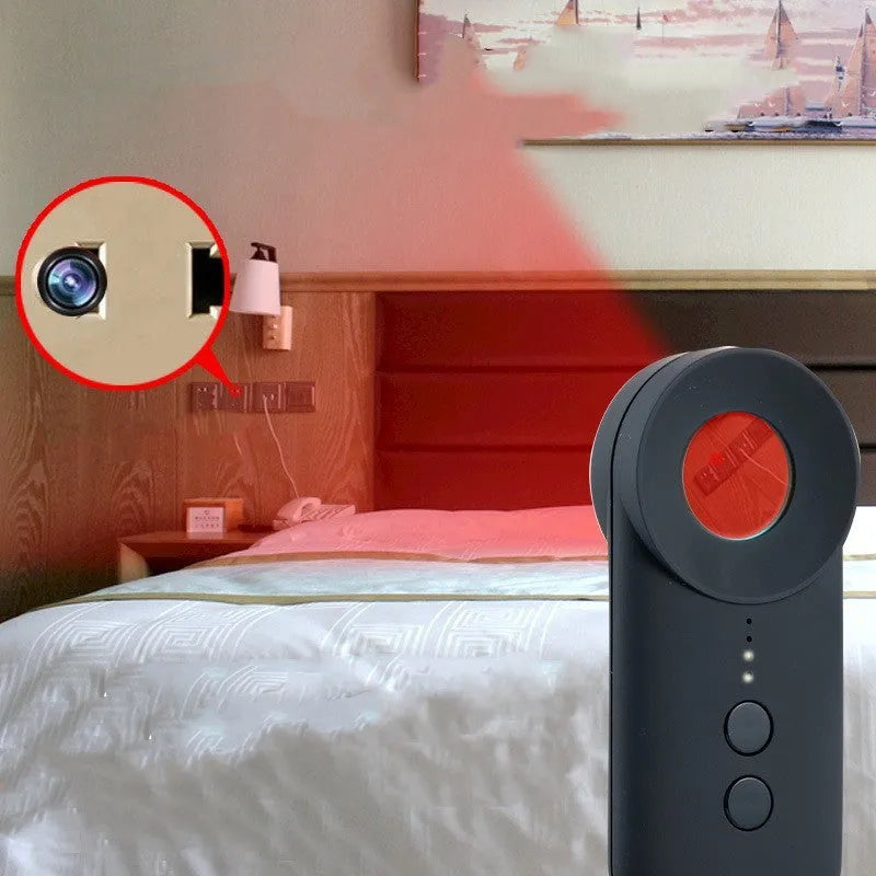 Black GPS and camera detector with compact rectangular design showing Micro USB charging port