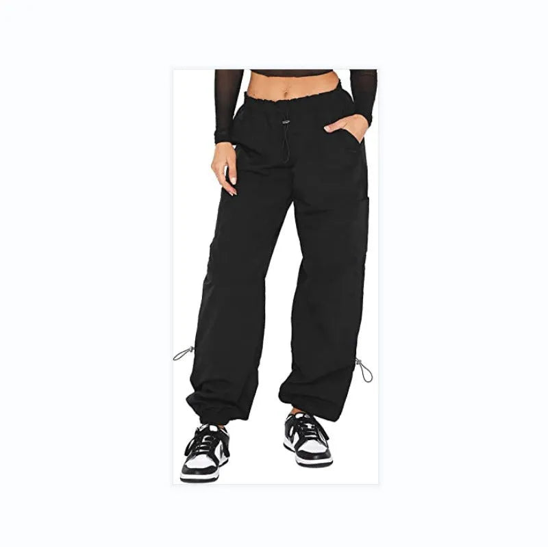 Straight leg multi-pocket cargo casual pants in polyester, shown in a neutral colour with a loose fit.