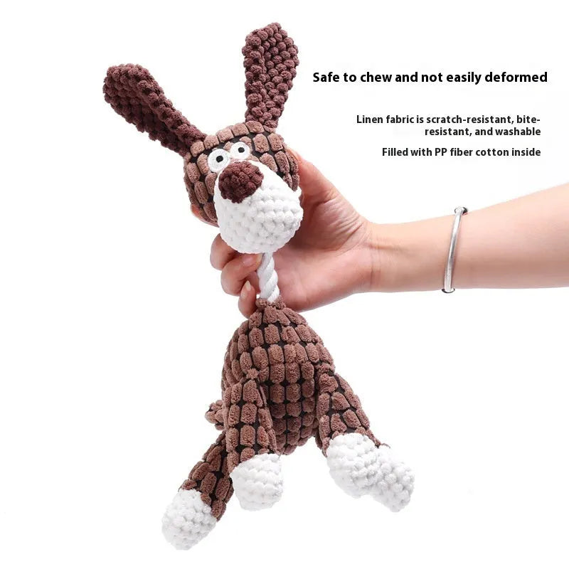 Bite-resistant plush dog toy in styles like blue elephant, rechargeable duck, and donkey.