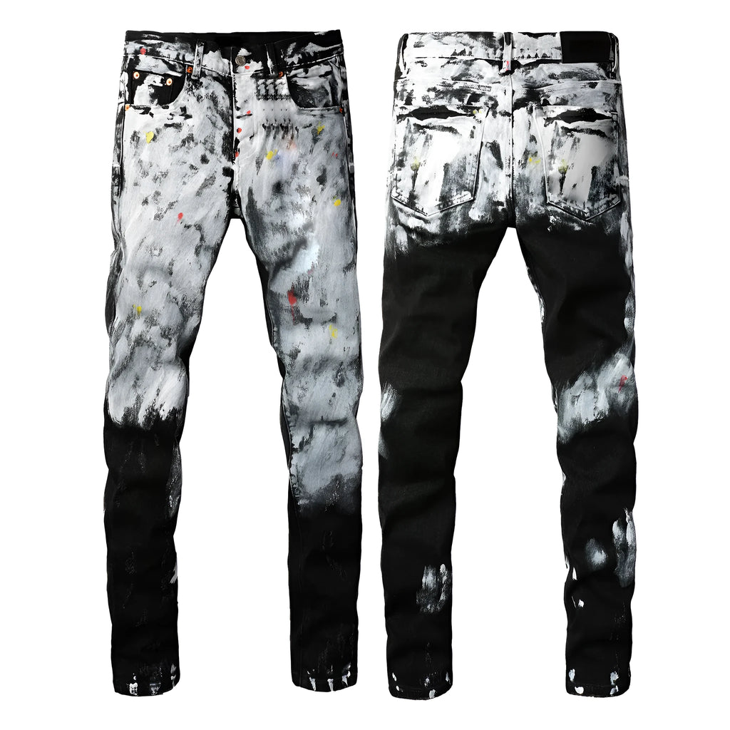 Men's black slim fit skinny jeans with straight leg retro design