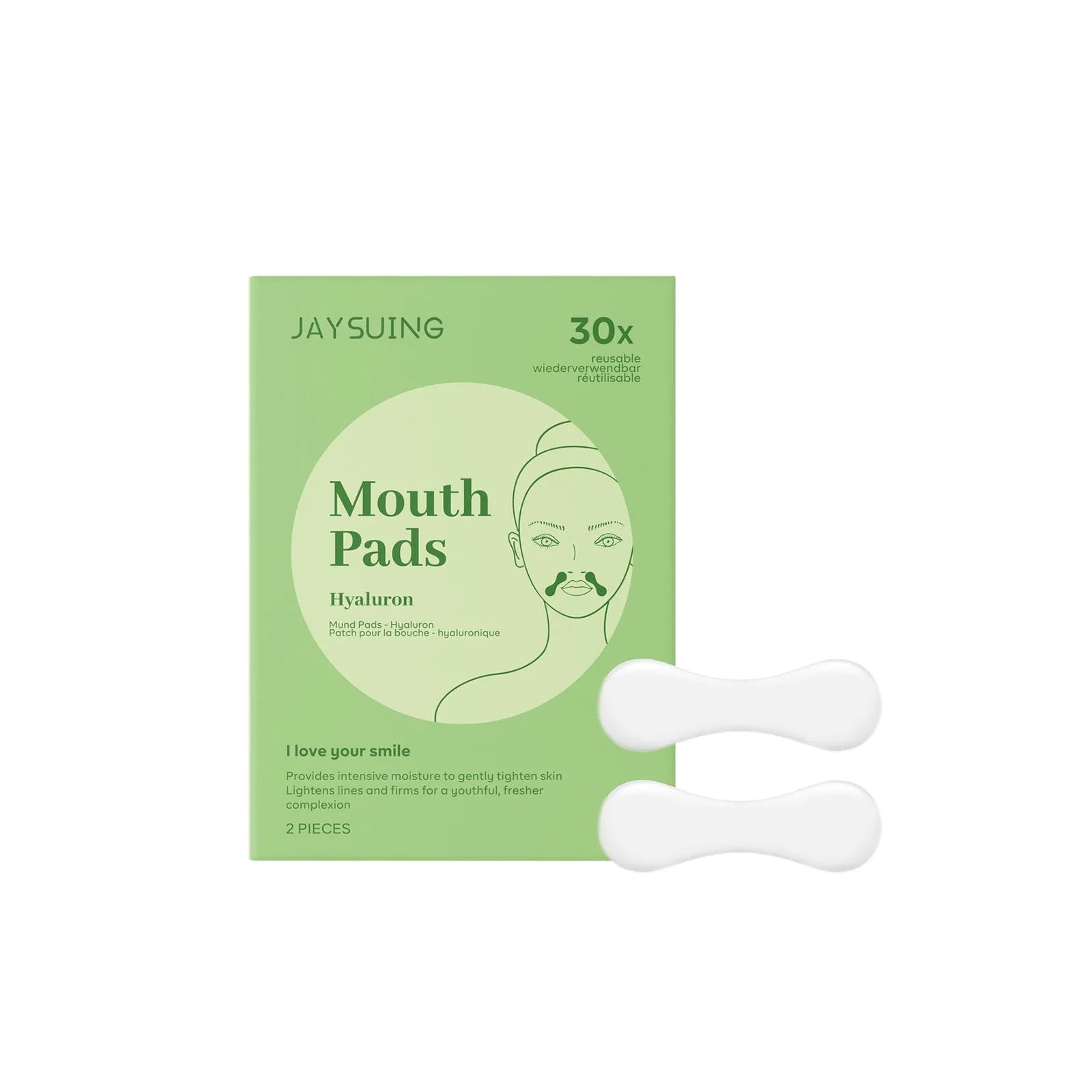 Two facial skin firming patches in hydrogel form with hyaluronic acid and collagen ingredients