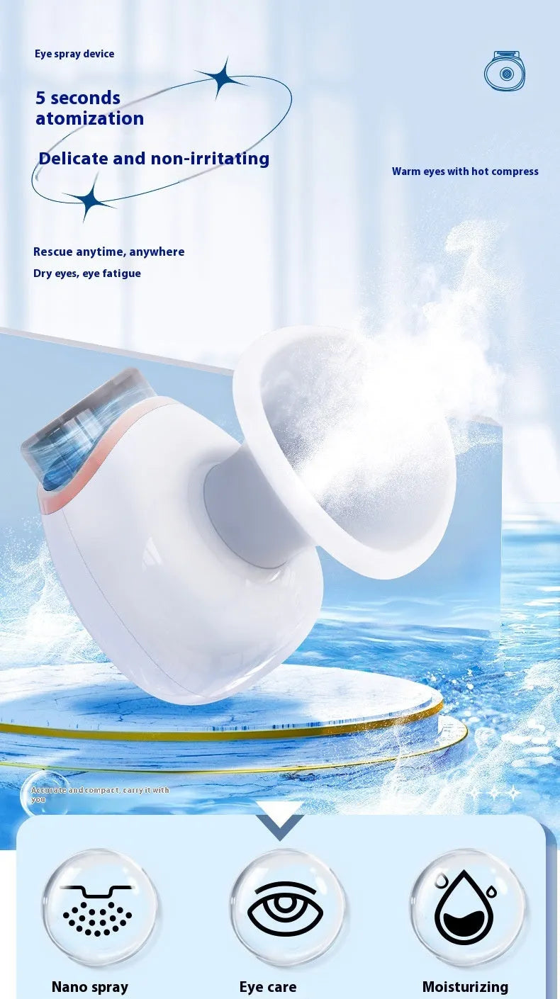 White and purple eye humidifier with charging cable on white background