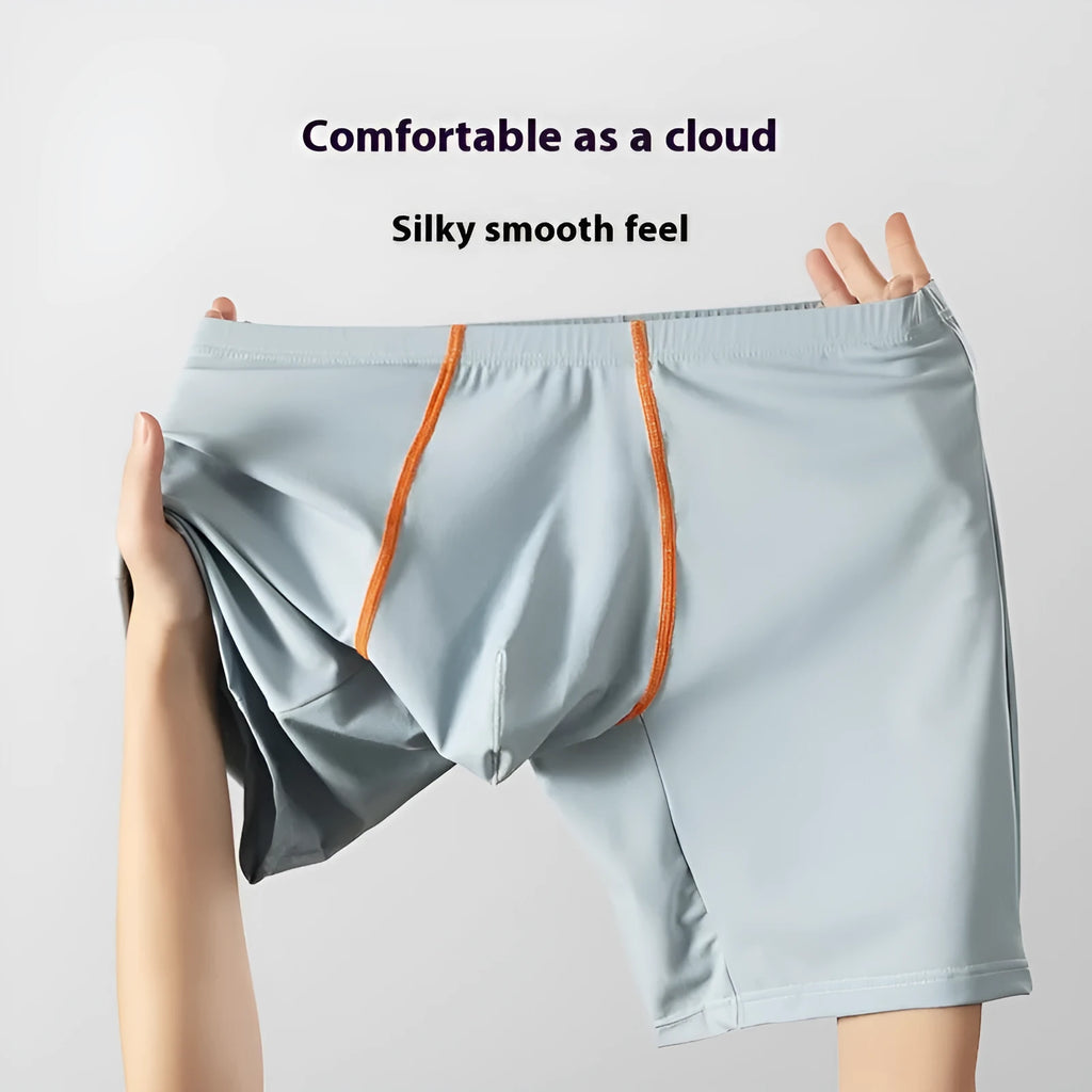Men's ice silk nylon boxer shorts, mid-waist U-convex quick-drying trunks, black, white, light green, dark blue, sky blue