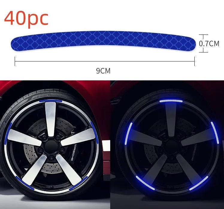 20-piece car wheel hub reflective stickers in multiple colours with arc pattern for tyre warning labels
