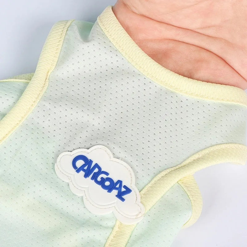 Thin polyester cat summer vest in grass green colour, sports style with anti-lint properties