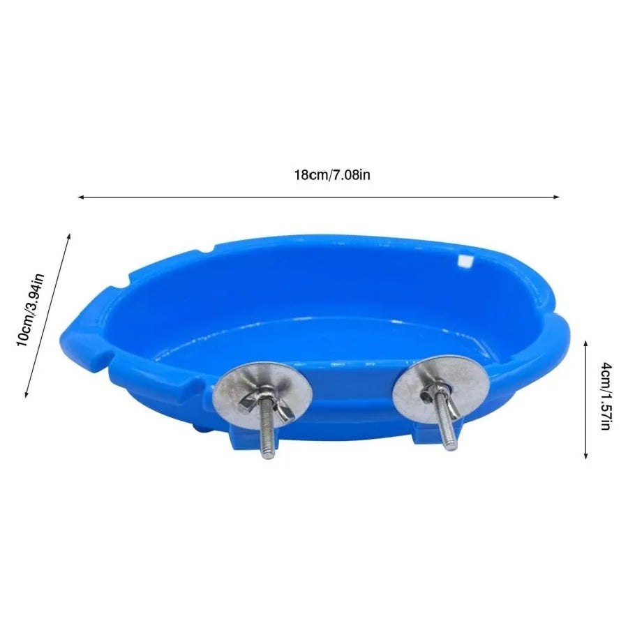 Multifunctional plastic bird bath and feeder box for birds, shown with optional rattan balls or plastic balls.