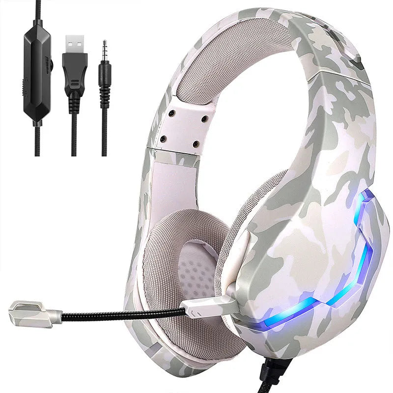 Camouflage blue wired gaming headset with 40mm drivers and braided cable
