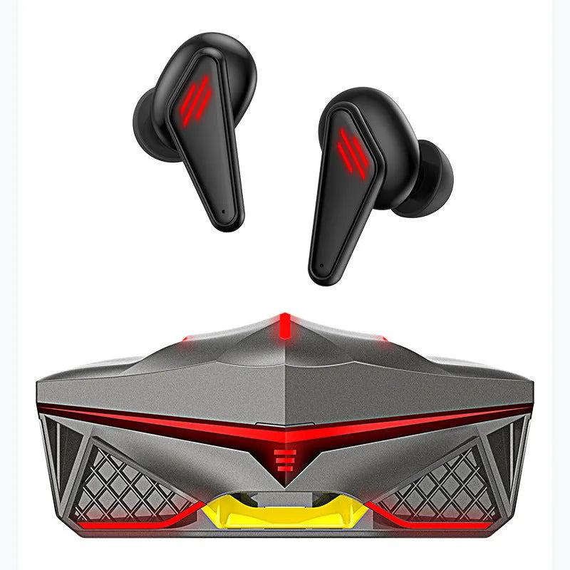 K98 Black true wireless Bluetooth stereo earpluds with charging bay on a dark surface