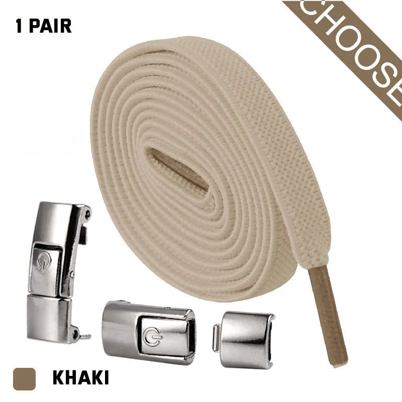 8mm widened flat elastic shoelaces with press lock mechanism in black and white for sneakers