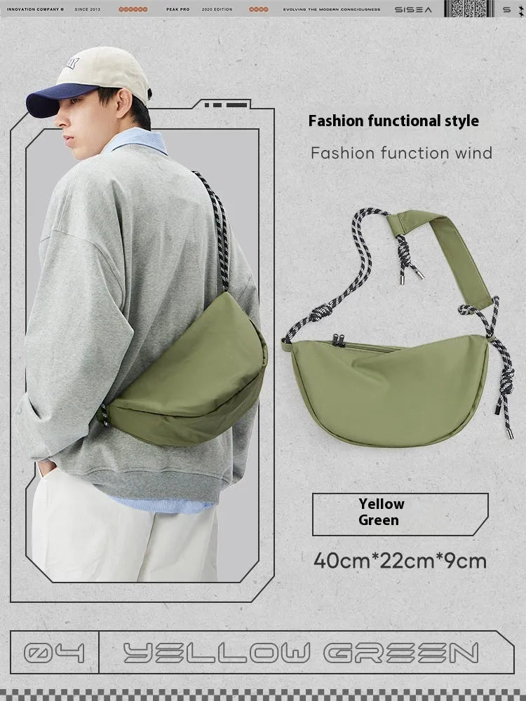 Men's lightweight nylon messenger bag in solid colour with large capacity for daily commuting