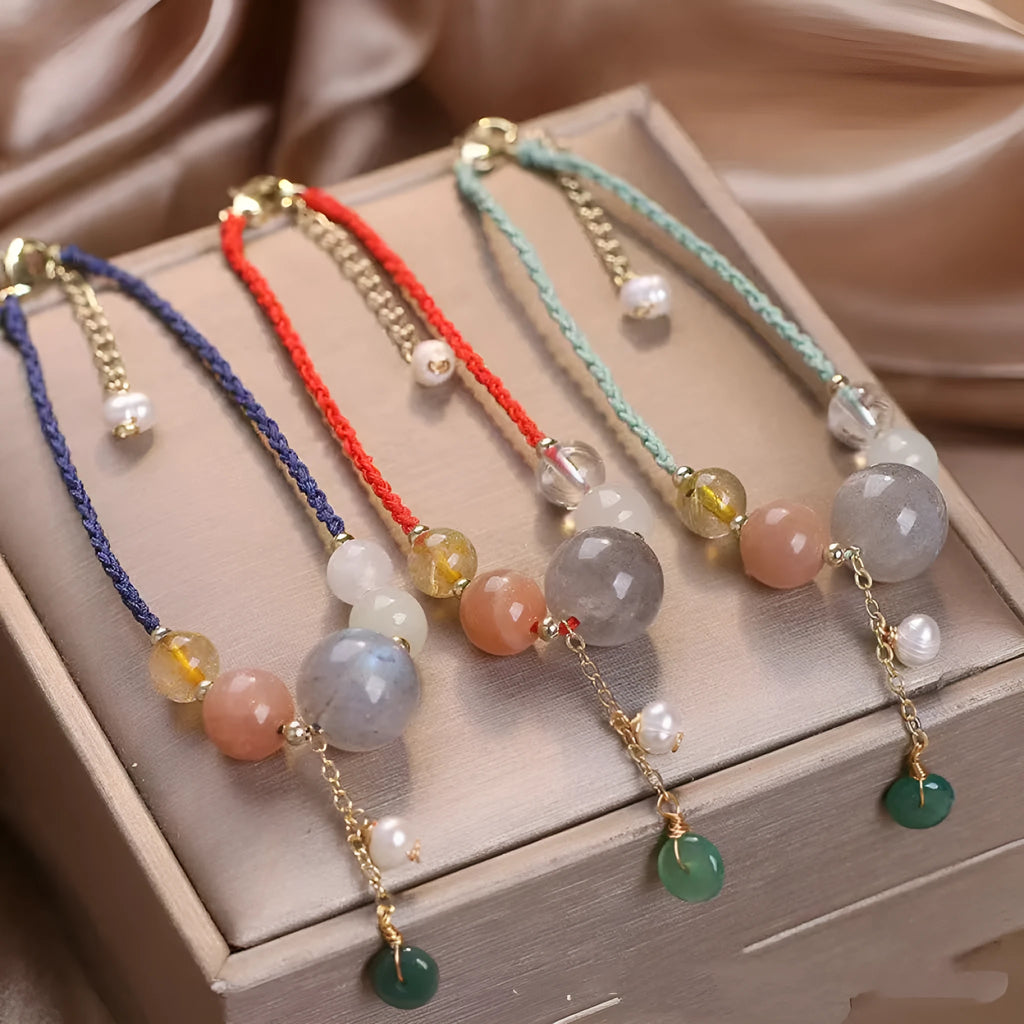 Hand-woven women's bracelet with peace buckle design in crystal material with sequin detailing