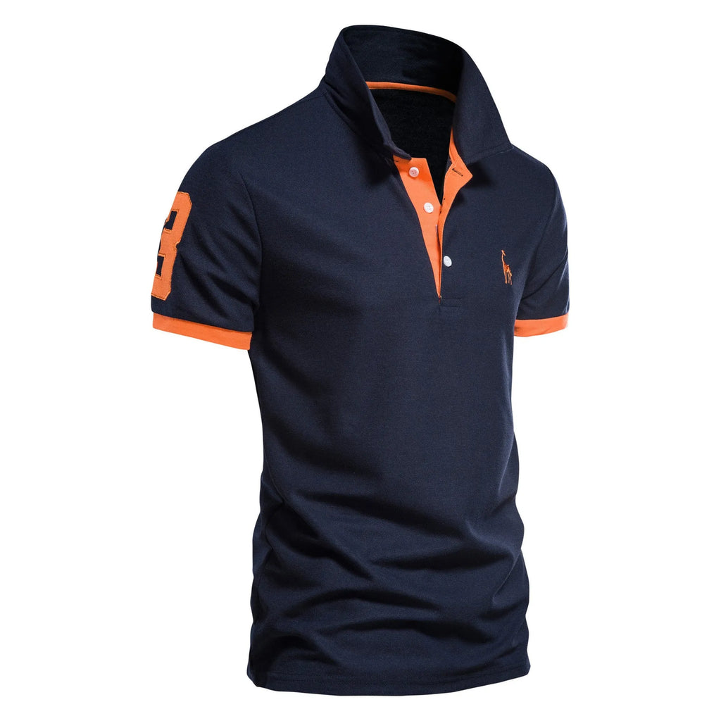 Men's slim fit embroidered short sleeve t-shirt in a cotton blend fabric.