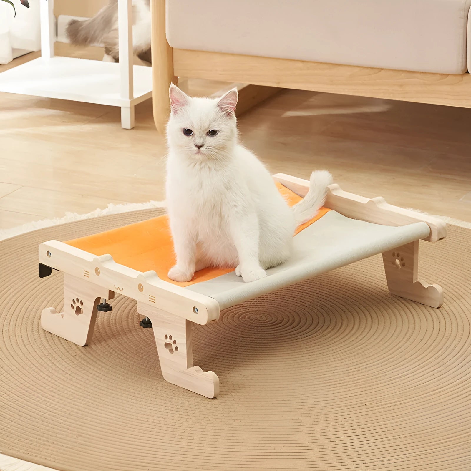 Wooden cat hanging bed hammock in one of seven style options for balcony or window placement