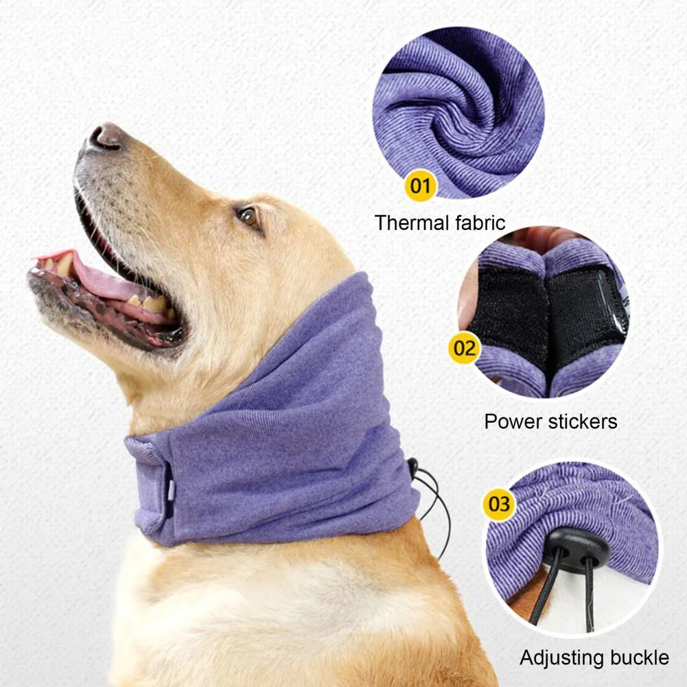 Dog wearing noise reduction hoodie with ear covers in black colour