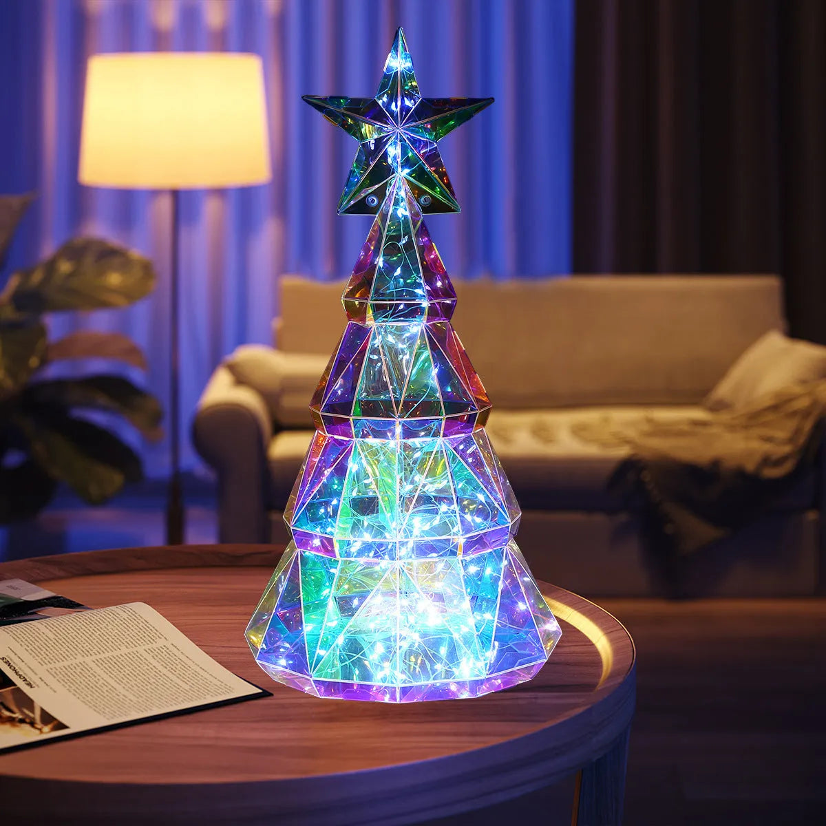 Colourful cartoon Christmas tree light decoration with PET plastic construction measuring 20cm height