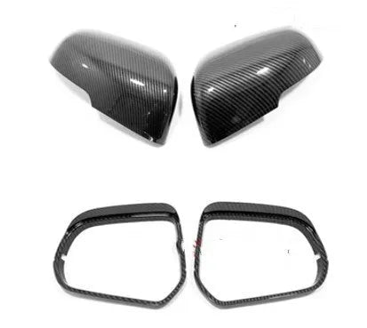 Car rearview mirror protection covers in electroplated silver and carbon fibre black finishes