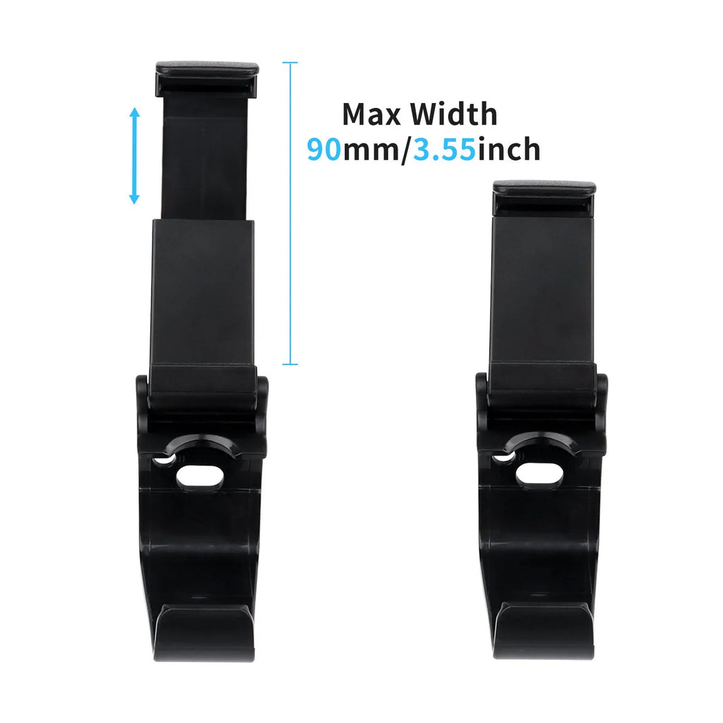 Black XSX mobile game clip bracket attached to an Xbox Series controller, showing ABS construction and compact size.