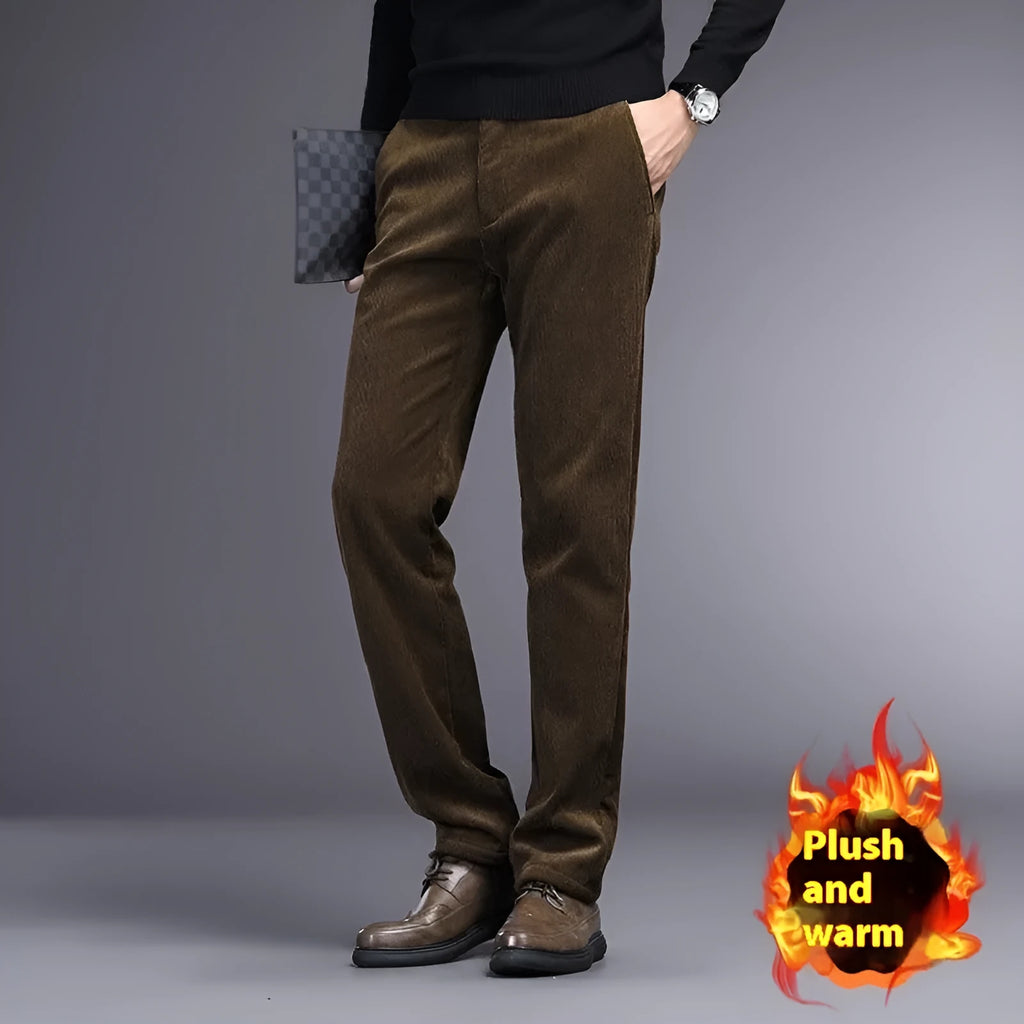 British retro striped trousers for men in straight leg style with chemical fibre blend fabric
