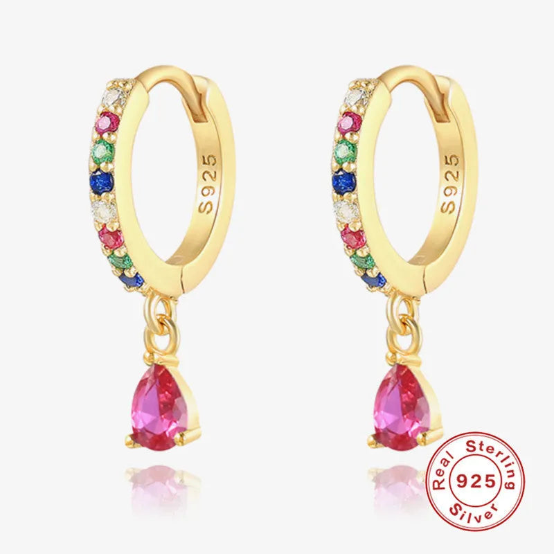 S925 sterling silver water drop eardrop earrings with geometric design and gemstone accents