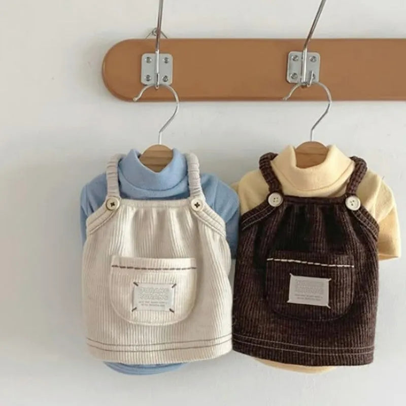 Corduroy dog vest with Sherpa collar for small dogs and cats, solid-colour overall design, brown or white